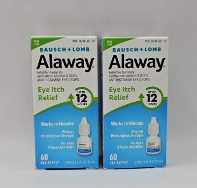 2 Bausch + Lomb Alaway Eye Itch Relief Drops 60 Day Supply 0.34 oz ''Exp 11/24''