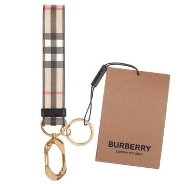 НОВЫЙ КЛЕТЧАТЫЙ КОЖАНЫЙ РЕМЕШОК BURBERRY НА ЗАПЯСТЬЕ С БОЛЬШИМ БРЕЛОКОМ ДЛЯ КЛЮЧЕЙ