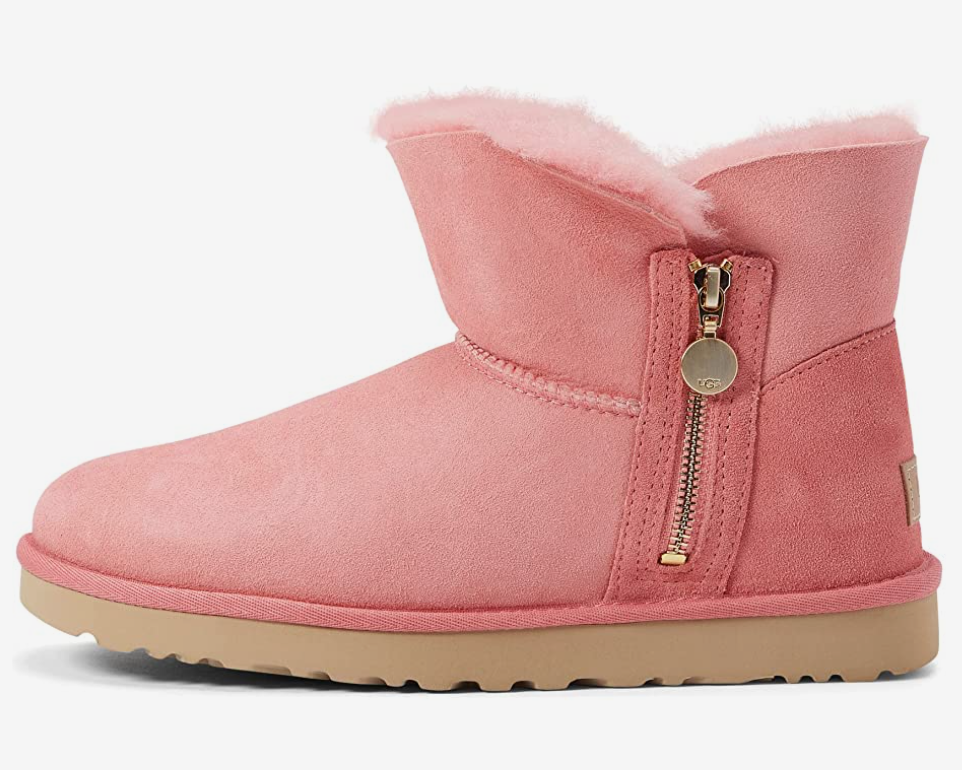 Pre-owned Ugg Bailey Zip Mini Boots Flat Ankle Bootie Twinface Sheepskin Pink Blossom Sz 8