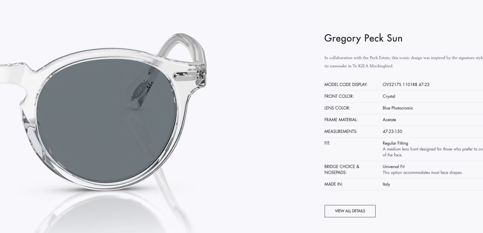 Pre-owned Oliver Peoples Gregory Peck Sun 47mm Crystal/blue Photochromic Msrp$487