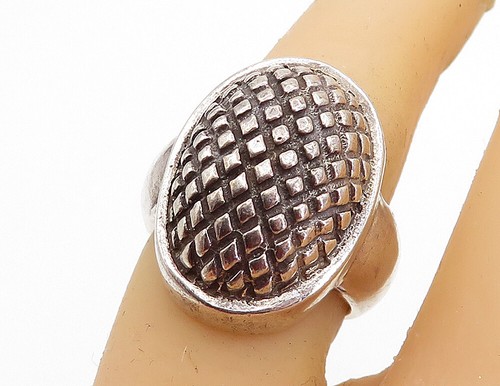 DESIGNER 925 Silver Vintage Dark Tone Etched Oval Dome Band