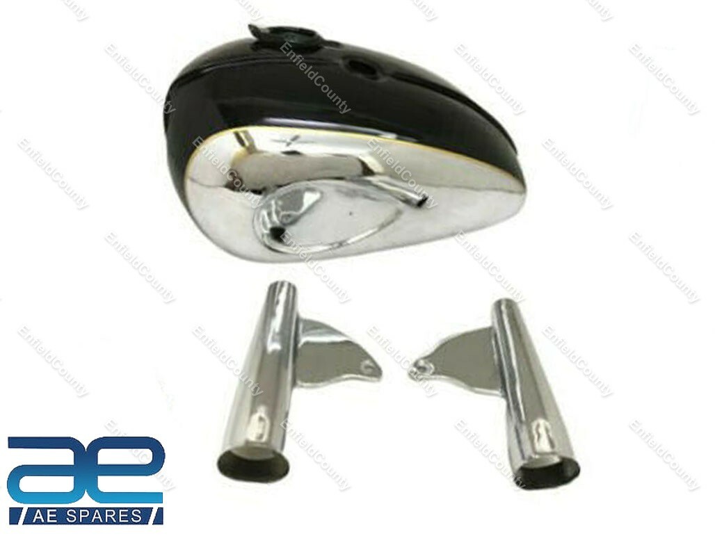 For BSA A65 Thunderbolt Black And Chrome Fuel Gas Tank With Fork Set 