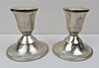 NICE Pair DUCHIN Sterling Silver Candlesticks Candle Holders Gadrooned Beaded