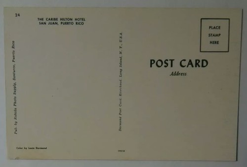 Vintage PUERTO RICO Postcard The Caribe Hilton Hotel San Juan Old Cars