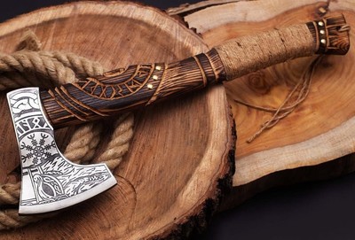 Handmade Braded Hunting Axe Outdoor Viking Axe Camping Wood Handle Tomahawk Axe