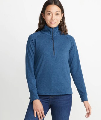 Marine Layer Deep Denim Long Sleeve 1/4 Zip Activewear Long Sleeve Pullover