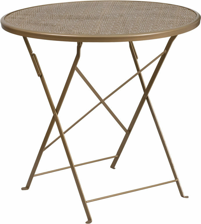 30 Round Gold Indoor Outdoor Steel Folding Patio Table