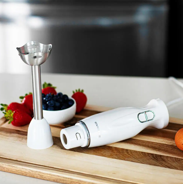 Electric Immersion Hand Blender Stainless Steel Blades 300W Ovente HS560W, White
