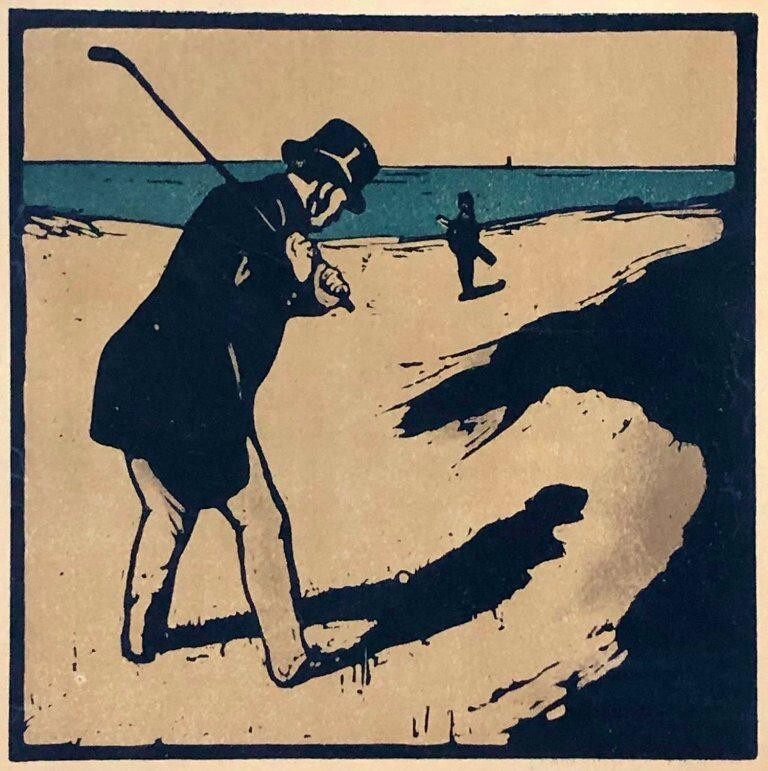 ウイリアム ニコルソン　銅版画『October/Golf』1898年製作、証明書 Golf [woodcut] : William Nicholson : 1898 – Art Print