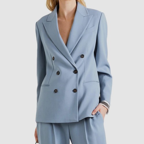 $5995 Brunello Cucinelli Women Blue Double Breasted Suit