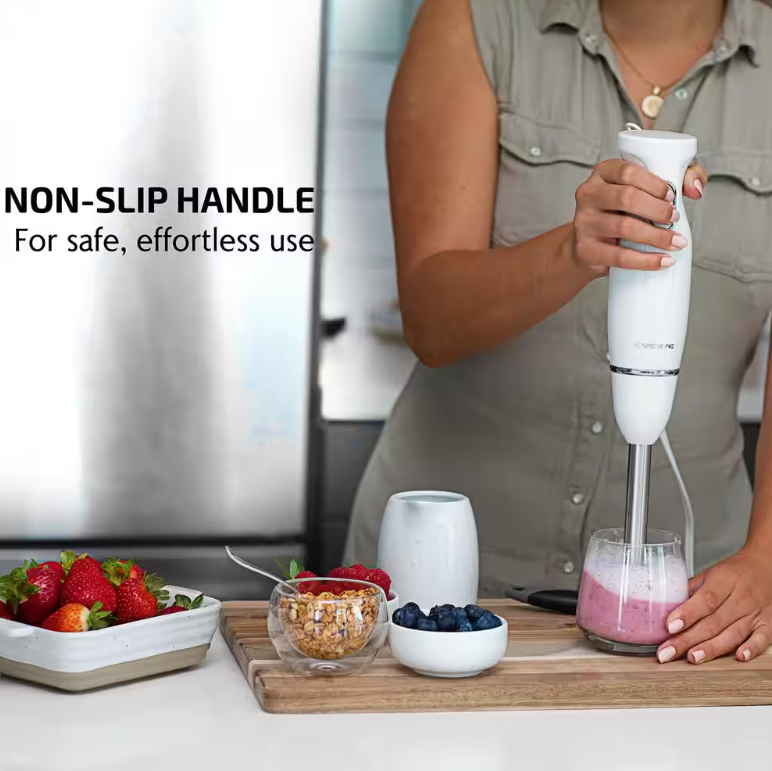 Electric Immersion Hand Blender Stainless Steel Blades 300W Ovente HS560W, White