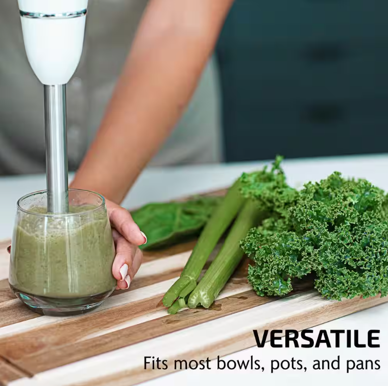 Electric Immersion Hand Blender Stainless Steel Blades 300W Ovente HS560W, White