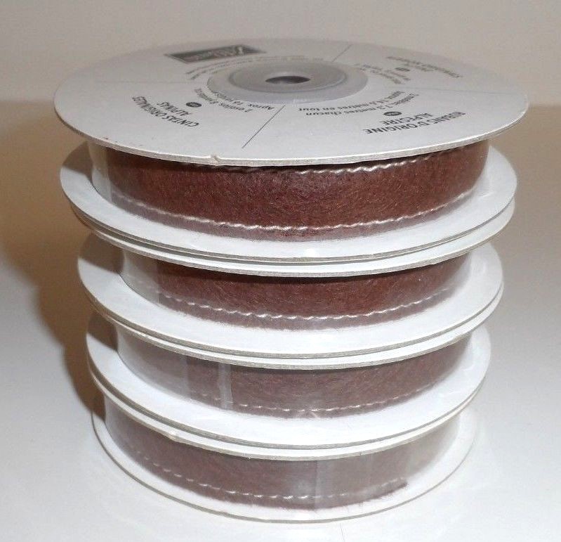 NEW Stampin' Up (4) ROLLS ALPINE RIBBON ORIGINALS Stitched Brown Felt