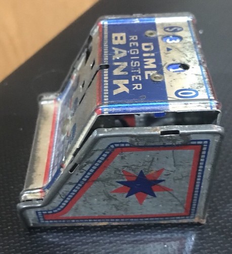 Vintage J. Chein Dime Register Bank Tin Litho Holds $10 Dollars