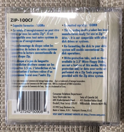 Sony Zip 100mb Disc - BRAND NEW IN PACKAGE!