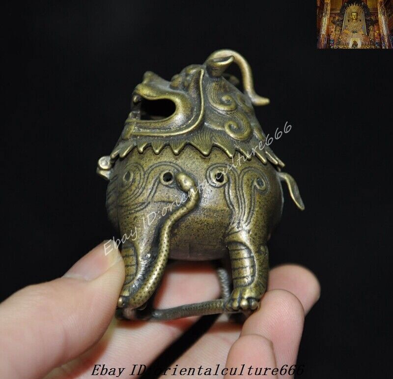 China bronze Gilt Guardian Fu Foo Dog Lion beast Incense burner Censer statue