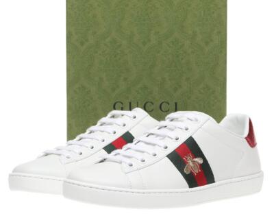 НОВЫЕ МУЖСКИЕ КРОССОВКИ GUCCI ACE WEB BEE ИЗ БЕЛОЙ КОЖИ 8/8,5 ДОЛЛАРОВ США