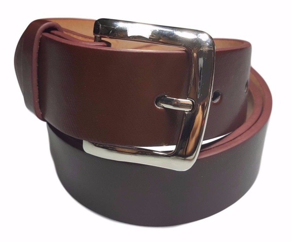 Men's Plain Brown Leather Casual Dress Belt With Removable Snap On Silver Buckle