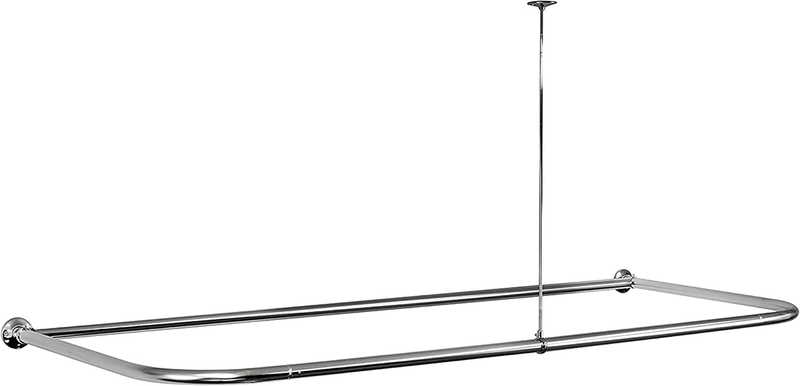 D-Shaped Shower Curtain Rod for Bathroom with Ceiling Support, Polished Chrome