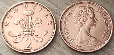 🇬🇧 ENGLAND GREAT BRITAIN COIN MONETA 2 TWO NEW PENCE 1971 QUEEN ELIZABETH II