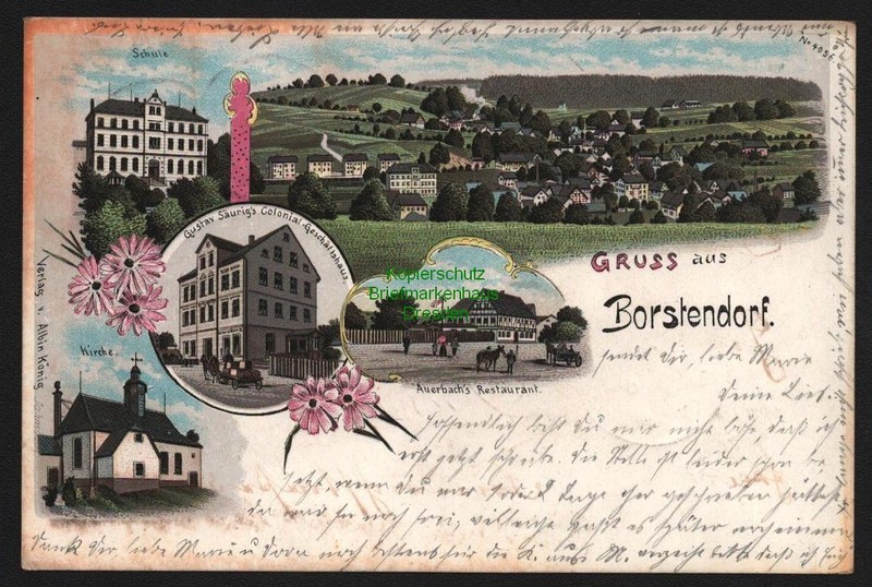 147979 Ak Borstendorf GrÃ¼Nhainichen Litho 1900 Kirche Kolonialwaren Restaurant
