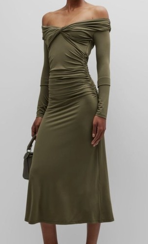 Pre-owned Tove $1155  Womens Green Gina Gathered V-neck Maxi Dress Size 38