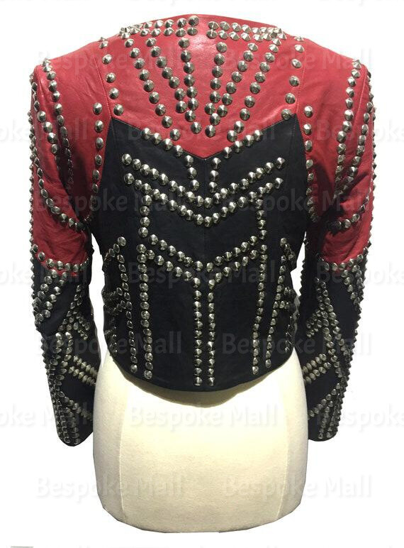 Pre-owned Handmade Woman's Brando Style Silver Studded Genuine Cowhide Leather Jacket-1044
