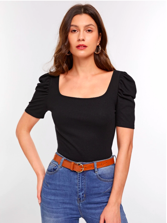 Black Solid Square Neck Puff Sleeve Top Sz XS S M L | eBay Black Solid Square Neck Puff Sleeve Top Sz XS S M L | eBay