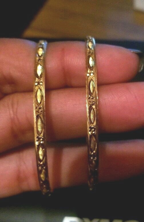 22K Glistening Embossed Gold Bangles (Set of 2)