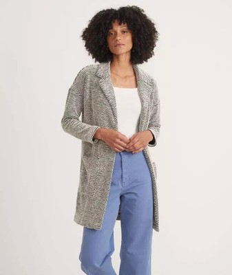 Marine Layer Women's Birdseye Collared Cardigan-Black/White Contrast Small NWT