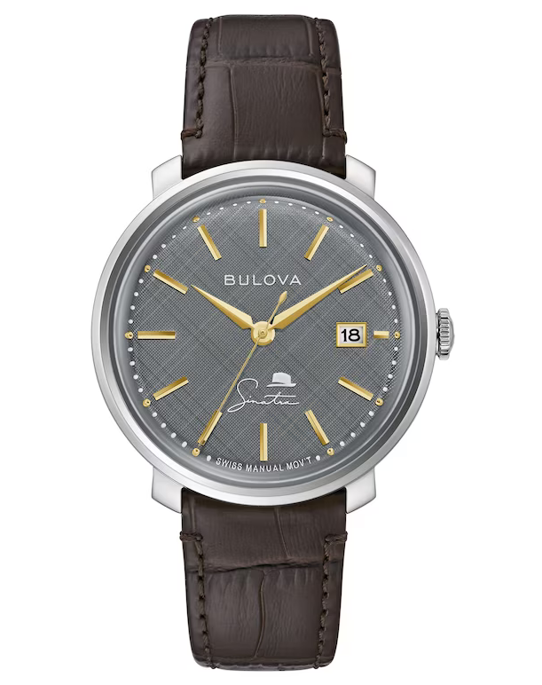 Pre-owned Bulova Frank Sinatra Automatic Sapphire Grey Dial Leather Band Watch 96b345