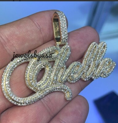 Pre-owned Nsg Cursive Font Any Name 3.30 Ct Genuine D/vvs Moissanite Men's Pendant 925 Silver In White