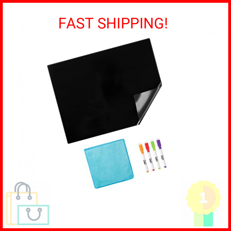 Magnetic Black Dry Erase Board, 4 Chalk Markers, Magnetic Dr