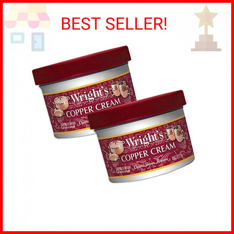 Wright's Copper and Brass Polish and Cleaner Cream- 8 Ounce - 2 Pack - Gently Cl