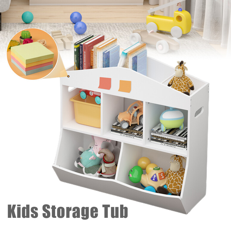 Kids Bookshelf Toy Storage White, Toy Cubby w/ Book Shelf Or