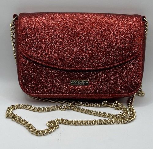 Jimmy Choo Purse Glitter Shoulder Crossbody Bag Gold Chain