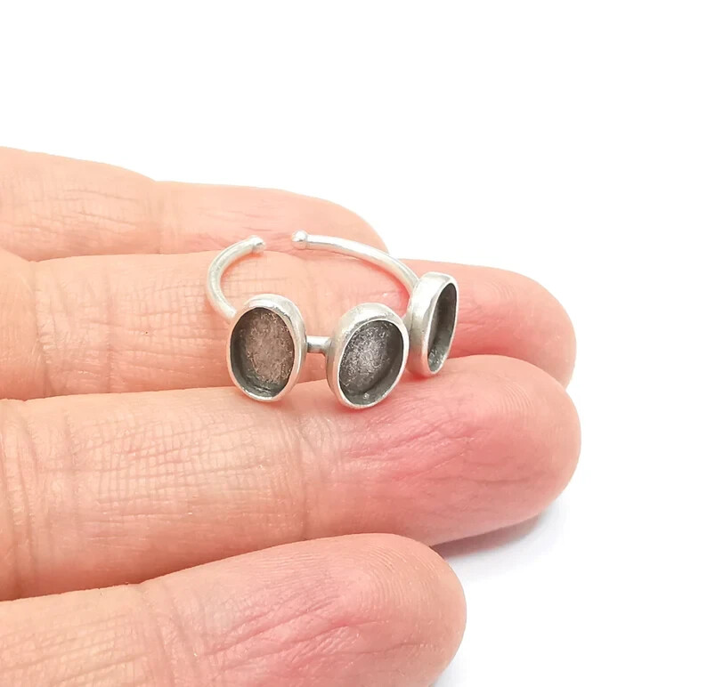 Ring Blank Setting Base Cabochon Bezel Silver Plated Brass 8x6mm G33127