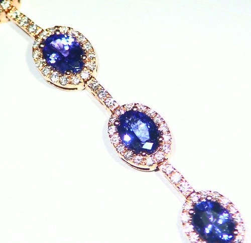 12.60CT 14K Gold Natural Tanzanite Diamond Vintage AAA Halo Tennis Bracelet Deco