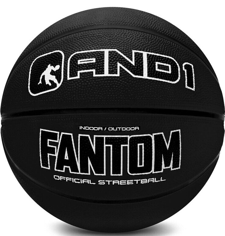 AND1 Fantom Rubber Basketball- Black- Official Size Made for Indoor and Outdoors