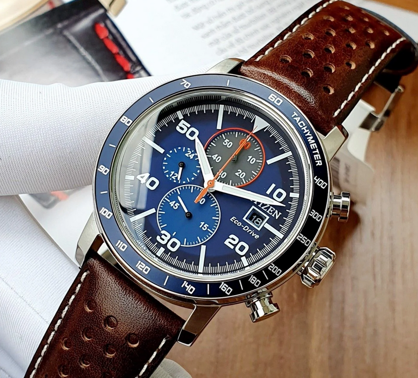 Pre-owned Citizen Ca0648-09l Brycen Blue Leather Band Eco-drive Men's Watch