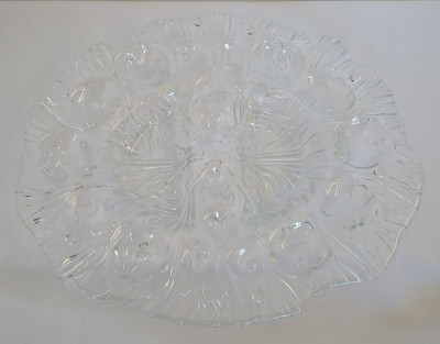 Textured Glass Oyster Platter Dish Mushroom Pattern deviled eggs