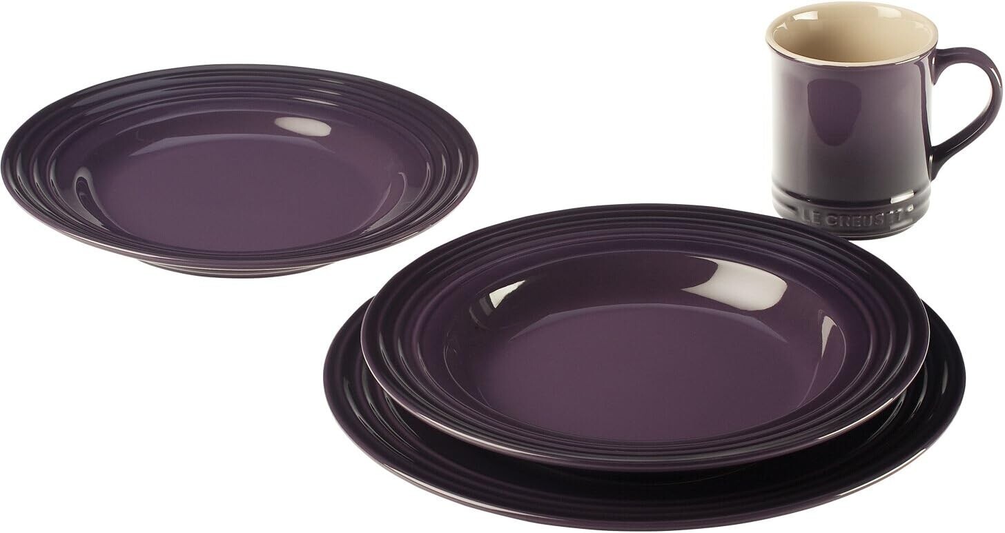 Le Creuset Stoneware 16-Piece Dinnerware Set RARE Cassis Le Creuset Stoneware 16-Piece Dinnerware Set RARE Cassis