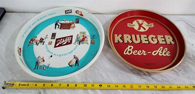 B-100 VINTAGE 50'S / 60'S TIN LITHO BEER TRAYS SCHLITZ & KRUEGER BEER-ALE