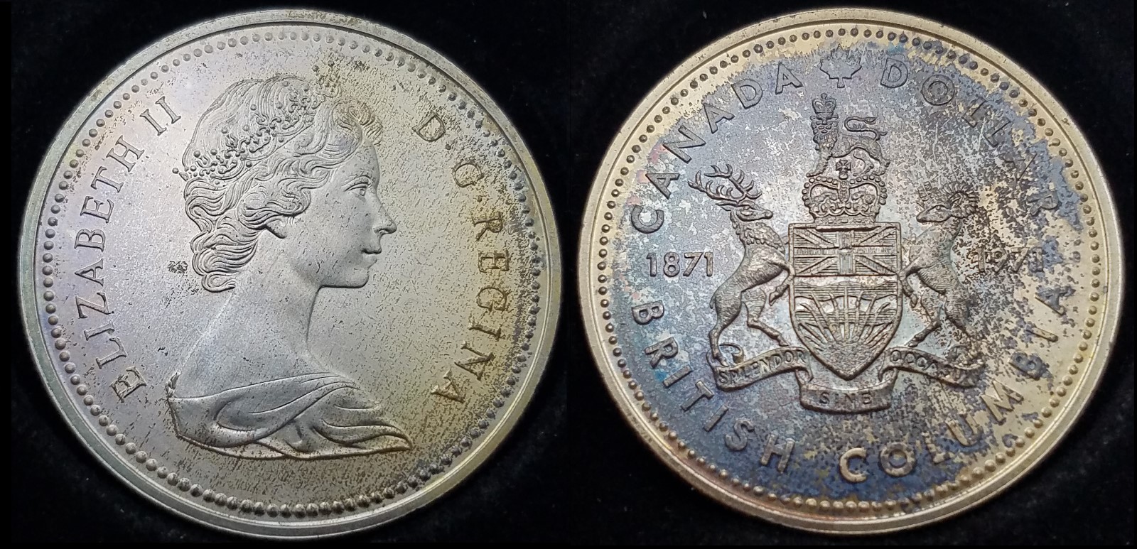 GREAT TONING 1971 GEM PROOF LIKE CANADIAN SILVER $1 ,-TONED C100704