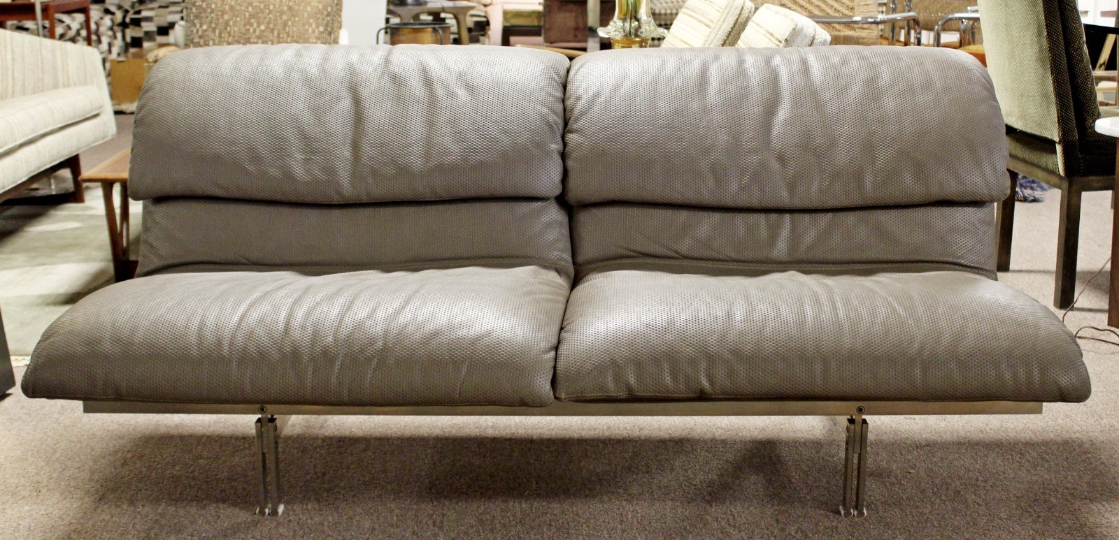 Mid Century Modern Pair Giovanni Offredi Saporiti Leather Wave Loveseat Sofas