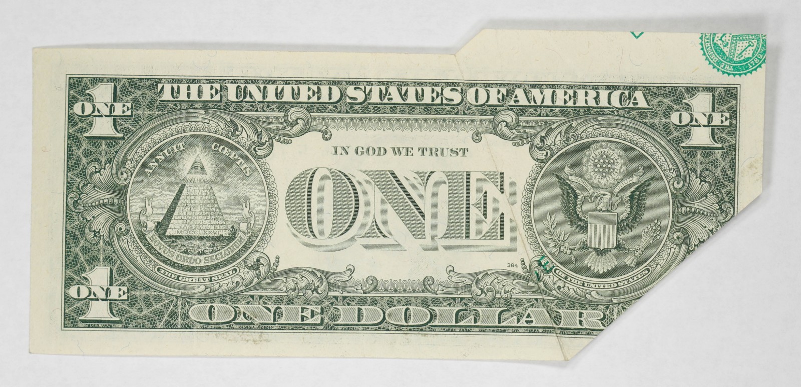 1988 $1 SERIES FRN FR# 1914-E DOUBLE ERROR FOLD OVER PRINT AND MISS CUT (339E)