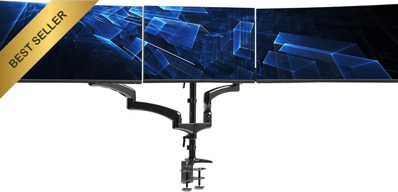 Triple Monitor Desk Mount Height Adjustable with 2 Pneumatic Arms 1 Fixed Fits 3