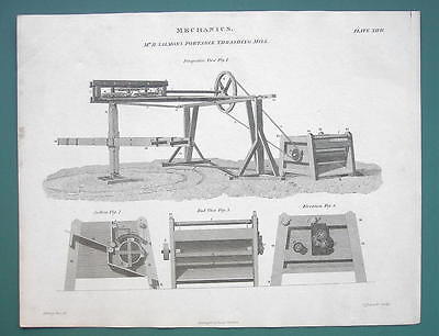 FARMING Portable Threshing Mill - 1820 ABRAHAM REES Print