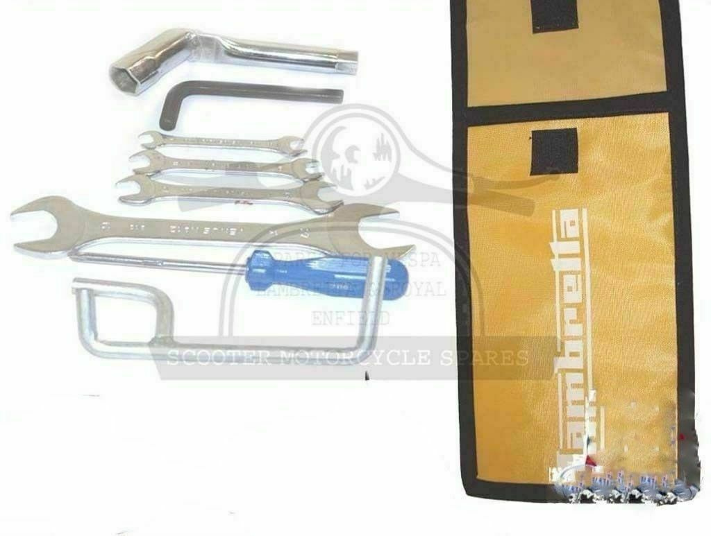 Lambretta Hand Tool Kit 7 Piece & Yellow Woven Pouch Jack, Spanners Set Etc 