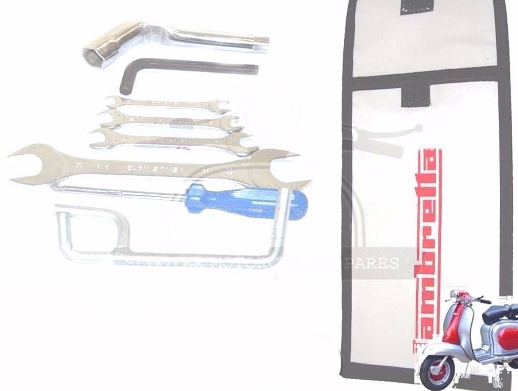 Lambretta Hand Tool Kit 7 Piece & White Woven Pouch Jack Spanners Set Etc 